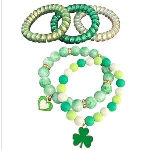 St. Patrick’s Day Green and White Beaded Bracelet Set with Scrunchies